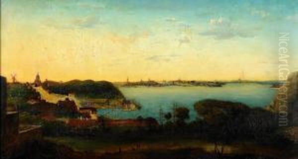 Vy Over Stockholm Fran Soder Oil Painting by Johan Fredrik Martin