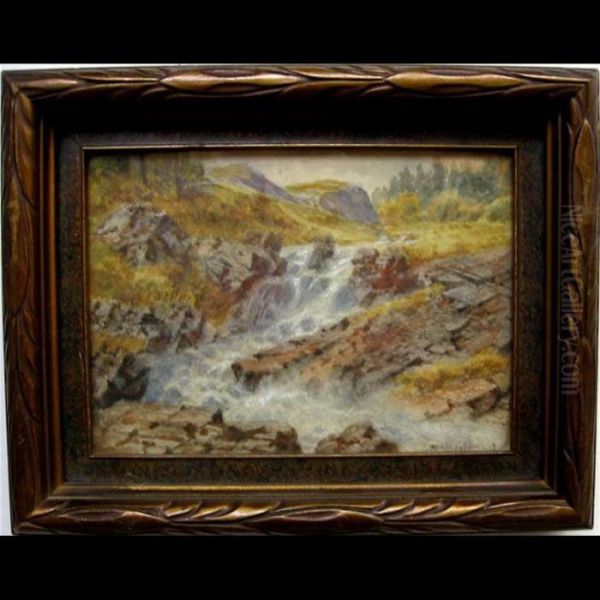 Waterfall Study; Autumn Landscape Oil Painting by Thomas Mower Martin