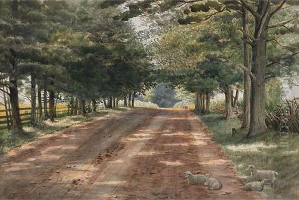 Sunlit Roadway Oil Painting by Thomas Mower Martin