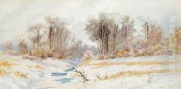 Winter Landscape With Thawingcreek Oil Painting by Thomas Mower Martin