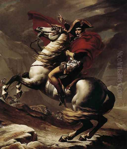 Bonaparte, Calm on a Fiery Steed, Crossing the Alps 1801 Oil Painting by Jacques Louis David