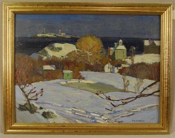 Winter View Harbor Oil Painting by Thomas Mower Martin