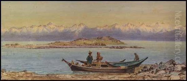 West Coast Indians At Olympic Mountains Oil Painting by Thomas Mower Martin