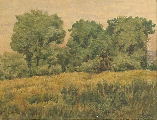 Trees In A Landscape Oil Painting by Thomas Mower Martin