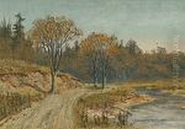 Untitled - The Road Beside The River Oil Painting by Thomas Mower Martin