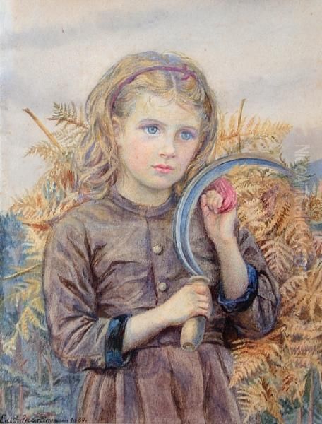 Country Girl Cutting Bracken Oil Painting by Edith Martineau