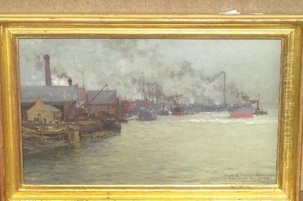 Launch Of Cruiser Esmeralda New-castle June 6th 88 Oil Painting by Edith Martineau