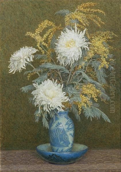 Chrysanthemums Oil Painting by Edith Martineau