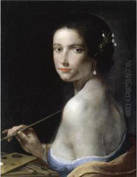 An Allegory Of Painting, With A Young Woman, Half Length Oil Painting by Giovanni Martinelli