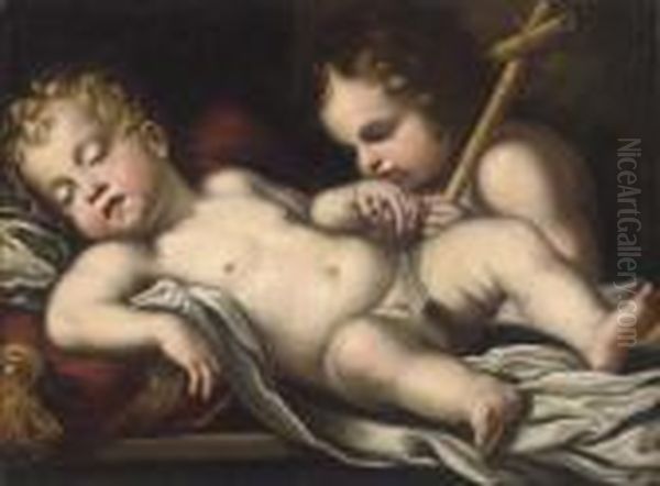 The Christ Child And The Infant Saint John The Baptist Oil Painting by Giovanni Martinelli