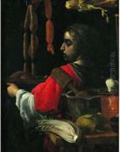 Une Servante Dans Un Interieur De Cuisine Oil Painting by Giovanni Martinelli