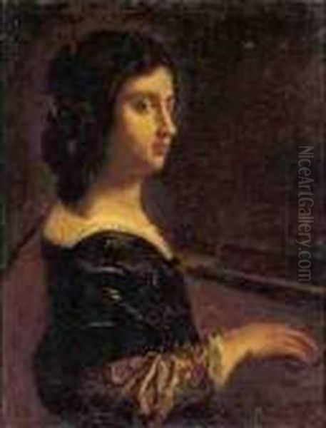 Portrait Of A Lady Playing A Keyboard Instrument Oil Painting by Giovanni Martinelli