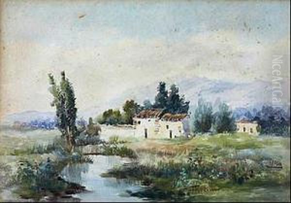 Paisaje Con Casas Oil Painting by Fernando Martinez Checa