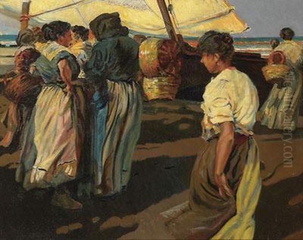 Pescadoras Oil Painting by Enrique Martinez Cubells y Ruiz