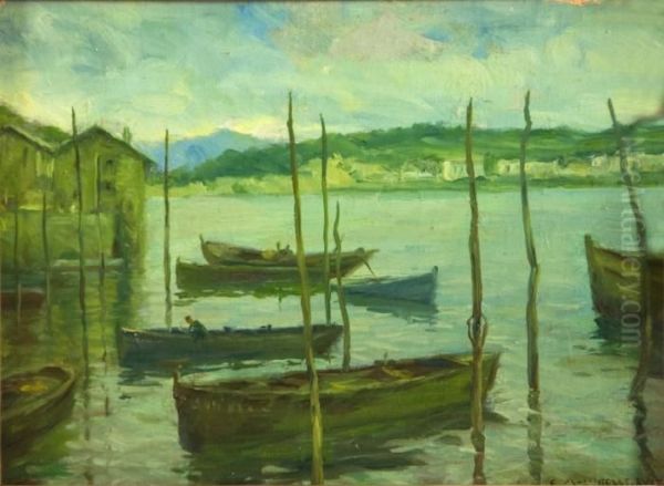 Barcas Varadas Oil Painting by Enrique Martinez Cubells y Ruiz