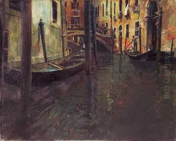 Gondolero En Venecia Oil Painting by Enrique Martinez Cubells y Ruiz