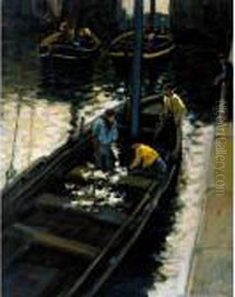 Pescadores (fishermen) Oil Painting by Enrique Martinez Cubells y Ruiz