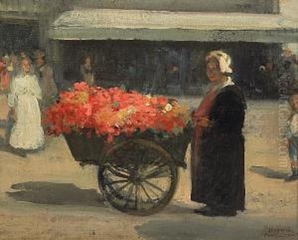 Flower Merchant In Paris Oil Painting by Xavier Martinez