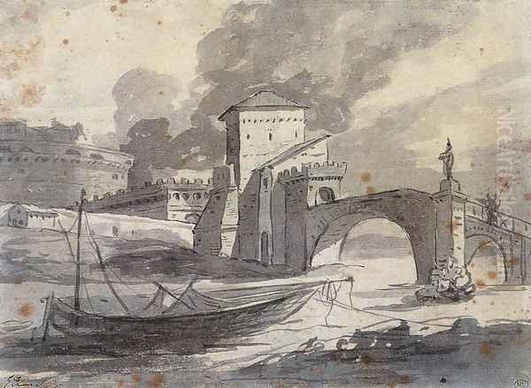 View of the Tiber and Castel St Angelo 1776-77 Oil Painting by Jacques Louis David