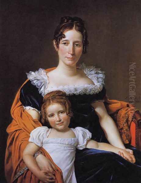 Portrait of the Comtesse Vilain XIIII and her Daughter 1816 Oil Painting by Jacques Louis David