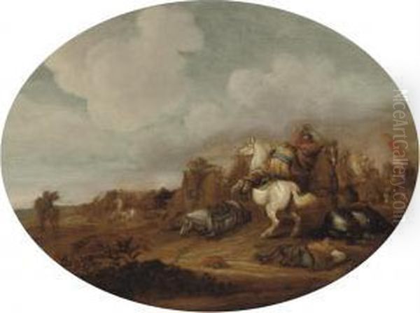 A Cavalry Skirmish Oil Painting by Jan the Younger Martszen