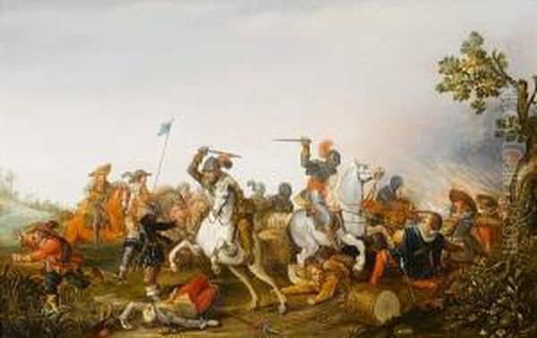 A Cavalry Skirmish Oil Painting by Jan the Younger Martszen