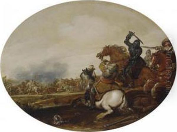 A Cavalry Battle Oil Painting by Jan the Younger Martszen