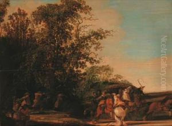 Soldiers Ambushing A Coach On A Track Oil Painting by Jan the Younger Martszen