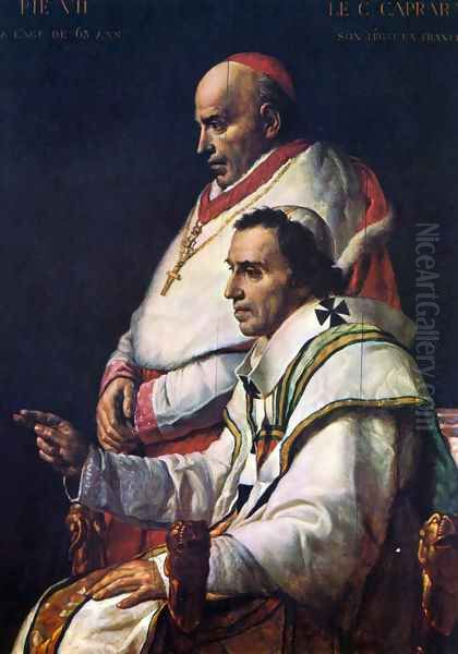 Portrait of Pope Pius VII and the Cardinal Caprara Oil Painting by Jacques Louis David