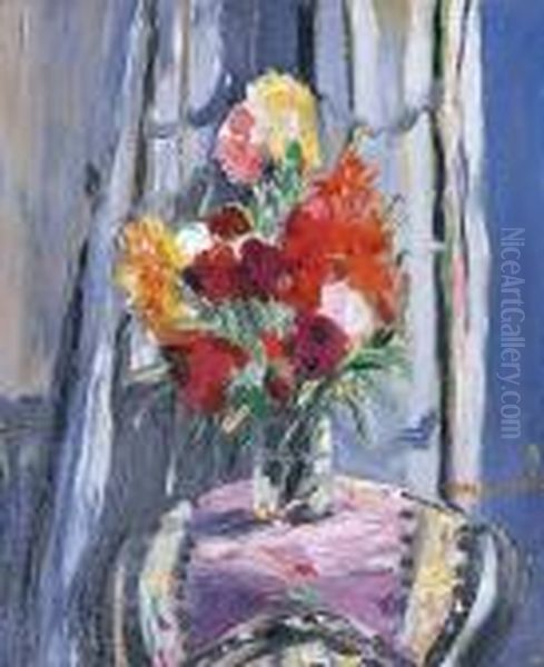 Vase De Fleurs Sur Le Gueridon Oil Painting by Jacqueline Marval