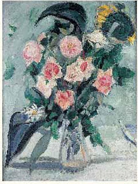 Bouquet De Roses Au Tournesol Et A La Marguerite Oil Painting by Jacqueline Marval