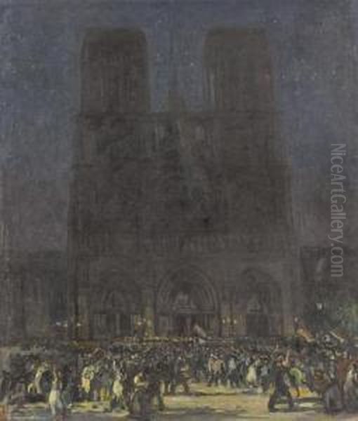 Notre-dame Bei Nacht. Oil Painting by Alfred Marxer