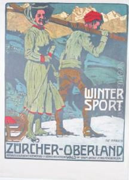 Zurcher-oberland, Winter Sport Oil Painting by Alfred Marxer