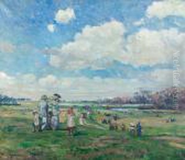 Weite Landschaft Mit Spaziergangern. Oil Painting by Alfred Marxer