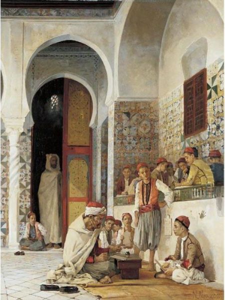 A Lesson In The Koran Oil Painting by Numa Marzocchi de Belluci