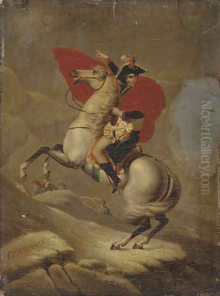 Napolean Bonaparte crossing the Alps by the Great Saint Bernard Pass- 1800 Oil Painting by Jacques Louis David