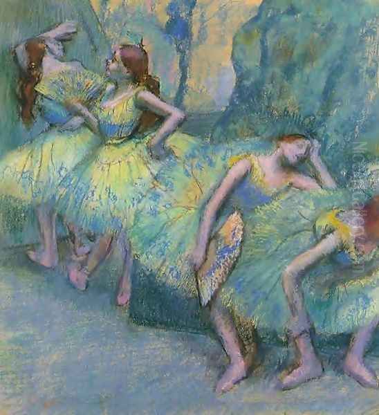 Ballet Dancers in the Wings Oil Painting by Edgar Degas