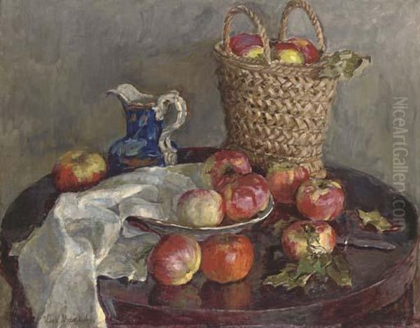 Still Life With A Basket Of Apples Oil Painting by Ilya Ivanovich Mashkov