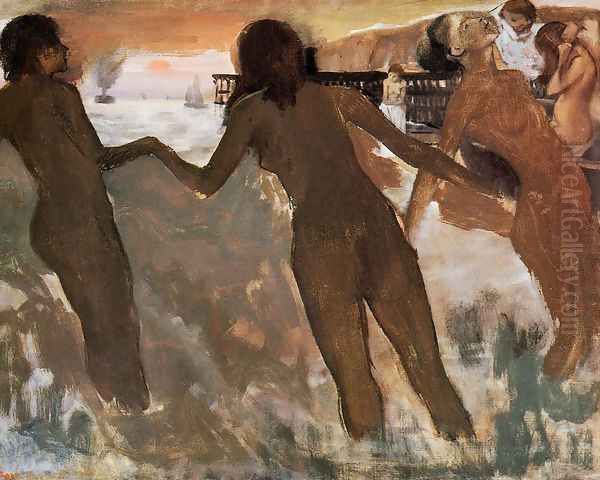 Peasant Girls Bathing in the Sea at Dusk Oil Painting by Edgar Degas