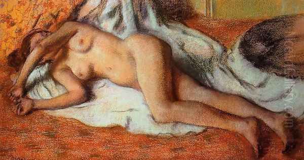 After the Bath or, Reclining Nude, c.1885 Oil Painting by Edgar Degas