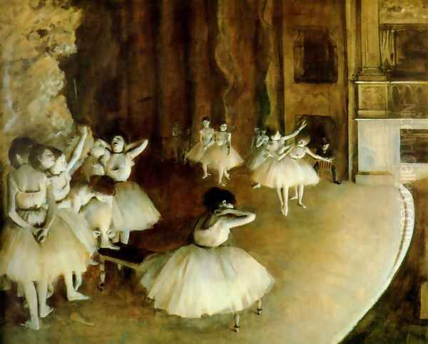 Ballet Rehearsal On Stage Oil Painting by Edgar Degas