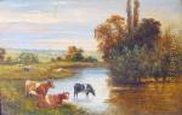 Cattle Watering Oil Painting by Christopher Mark Maskell