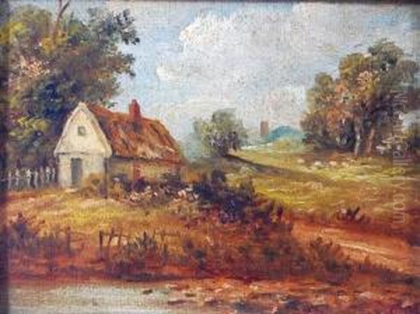 Thatched Cottage In A Landscape Oil Painting by Christopher Mark Maskell