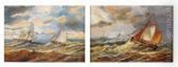 Sailing Boats In Choppy Seas Oil Painting by Christopher Mark Maskell