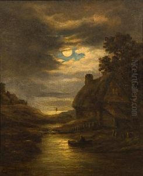 Moonlit River Scene Oil Painting by Christopher Mark Maskell