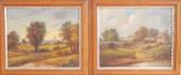 M Mascall - Pair, Rural Landscape Scenes Oil Painting by Christopher Mark Maskell