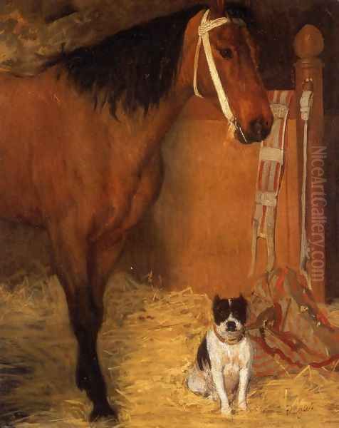 At the Stable, Horse and Dog, c.1862 Oil Painting by Edgar Degas