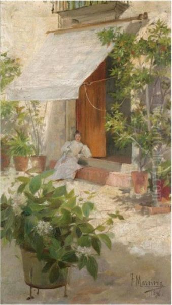 Descansando En La Sombra (resting In The Shade) Oil Painting by Francisco Masriera y Manovens