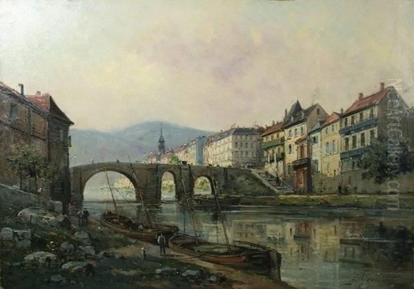 Village Bridge Oil Painting by Francisco Masriera y Manovens