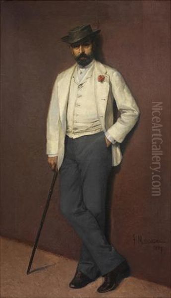 Retrato De Caballero Con Baston Oil Painting by Francisco Masriera y Manovens